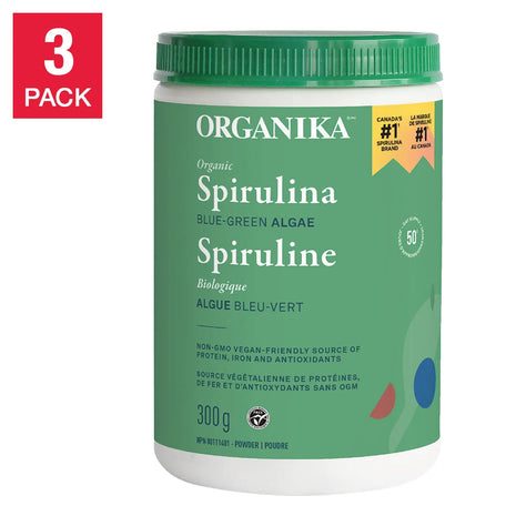 Organika Organic Spirulina Powder, 3 Bottles of 300 g
