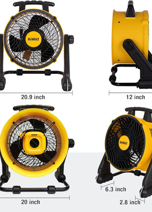 DEWALT 40 cm Heavy Duty Floor Fan, High Velocity Barrel Shop Fan, 3-Speed Powerful with 4000 CFM, 360° Adjustable Tilting Airflow Fan for Warehouse, Workshop, Factory, Basement