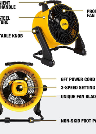 DEWALT 40 cm Heavy Duty Floor Fan, High Velocity Barrel Shop Fan, 3-Speed Powerful with 4000 CFM, 360° Adjustable Tilting Airflow Fan for Warehouse, Workshop, Factory, Basement
