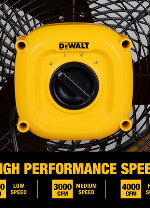 DEWALT 40 cm Heavy Duty Floor Fan, High Velocity Barrel Shop Fan, 3-Speed Powerful with 4000 CFM, 360° Adjustable Tilting Airflow Fan for Warehouse, Workshop, Factory, Basement