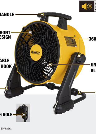 DEWALT 40 cm Heavy Duty Floor Fan, High Velocity Barrel Shop Fan, 3-Speed Powerful with 4000 CFM, 360° Adjustable Tilting Airflow Fan for Warehouse, Workshop, Factory, Basement