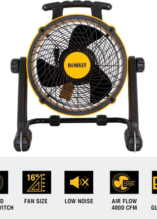 DEWALT 40 cm Heavy Duty Floor Fan, High Velocity Barrel Shop Fan, 3-Speed Powerful with 4000 CFM, 360° Adjustable Tilting Airflow Fan for Warehouse, Workshop, Factory, Basement