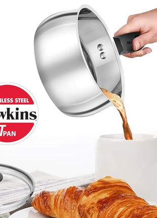 Hawkins 1 Litre SSTP Stainless Steel Tea Pan (TPan) with Glass Lid, Induction Sauce Pan, Small Silver