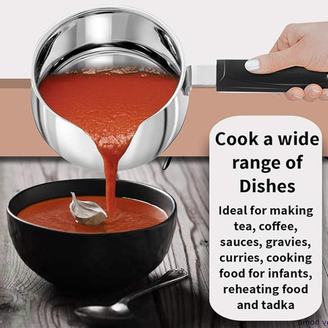 Hawkins 1 Litre SSTP Stainless Steel Tea Pan (TPan) with Glass Lid, Induction Sauce Pan, Small Silver