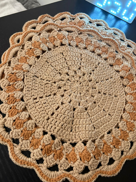 8 Inch Doilies Crochet Round Lace Doily Handmade Placemats 100% Cotton Crocheted Coasters, Pack of 4 (Beige)