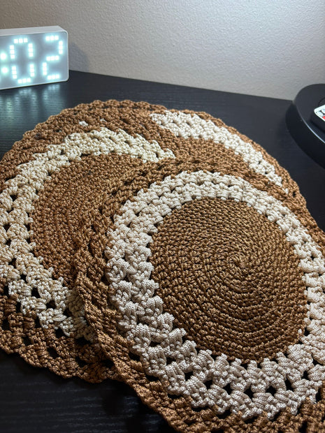 8 Inch Doilies Crochet Round Lace Doily Handmade Placemats 100% Cotton Crocheted Coasters, Pack of 4 (Beige)