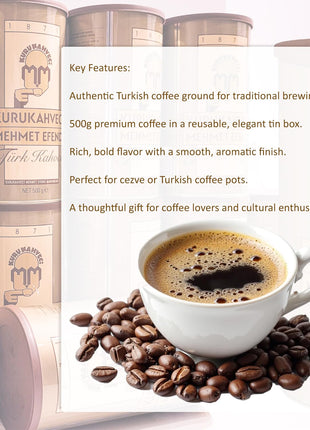 Kuru Kahveci Mehmet Efendi Traditional Turkish Coffee, 500g β Rich, Bold, and Finely Ground for Perfect Stovetop Brewing