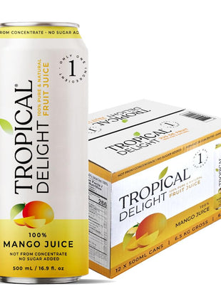 Tropical Delight 100% Mango Juice - 12 x 500ml Can, No Added Sugar, Not From Concentrate, Only 1 Ingredient