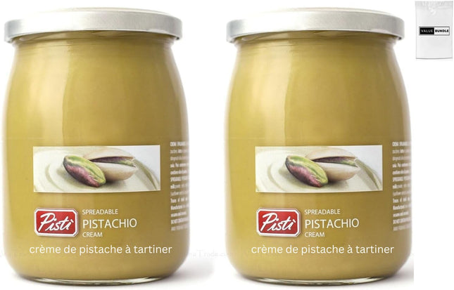 Value Bundle: Pistachio Cream Large Bottles - Pistachio Butter Spread Pisti Sweet Italian Paste - Custom Value Bundle Branded Package of 2