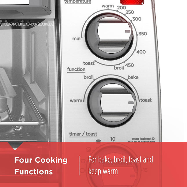BLACK+DECKER™ Natural Convection 4-Slice Toaster Oven, Stainless Steel, Bake, Broil, Toast, Keep Warm Cooking Functions