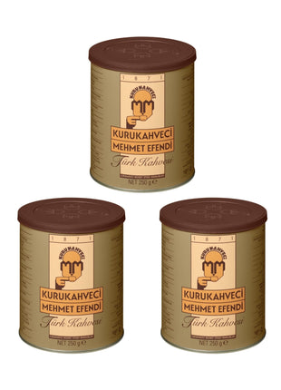 KURUKAHVECI MEHMET EFENDI Café turc, grains d'arabica, torréfié et moulu, arôme riche, frais, corps moyen à intense, goût original depuis 1871 (8,8 oz / 250 g) Paquet de 3