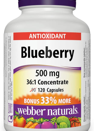 webber naturals Blueberry Plus with Bilberry 500 mg/50 mg Vegetarian Capsules, 120-count