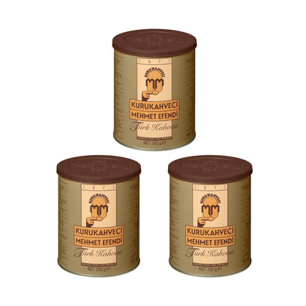 KURUKAHVECI MEHMET EFENDI Café turc, grains d'arabica, torréfié et moulu, arôme riche, frais, corps moyen à intense, goût original depuis 1871 (8,8 oz / 250 g) Paquet de 3