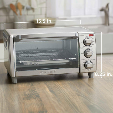 BLACK+DECKER™ Natural Convection 4-Slice Toaster Oven, Stainless Steel, Bake, Broil, Toast, Keep Warm Cooking Functions