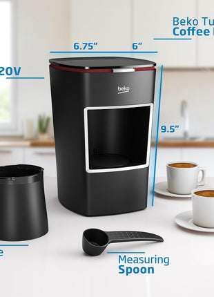 Beko Turkish Coffee Maker, 2 Cups Capacity, 100% BPA Free Turkish Coffee Machine, 120V CookSense Technology, Perfect Taste in 3 Minutes, Turkish Coffee Pot Electric, Black
