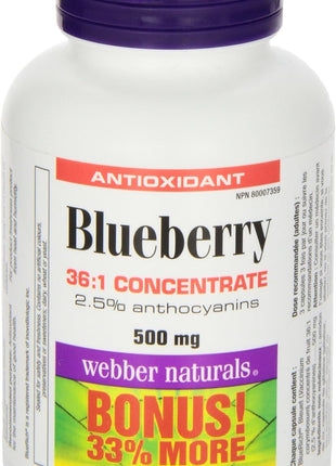 webber naturals Blueberry Plus with Bilberry 500 mg/50 mg Vegetarian Capsules, 120-count