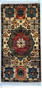 Wooden Style Hand-Knotted Carpet with Tree and Birds Design 100% Wool Ideal for Wall, Surface and Table Design