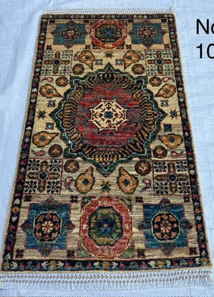 Wooden Style Hand-Knotted Carpet with Tree and Birds Design 100% Wool Ideal for Wall, Surface and Table Design