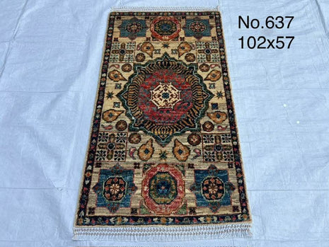 Wooden Style Hand-Knotted Carpet with Tree and Birds Design 100% Wool Ideal for Wall, Surface and Table Design
