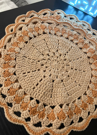 8 Inch Doilies Crochet Round Lace Doily Handmade Placemats 100% Cotton Crocheted Coasters, Pack of 4 (Beige)
