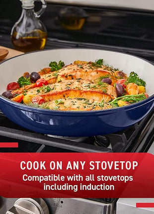 T-fal Enameled Cast Iron Casserole with Lid, stewpot, cocotte 3.5qt, Blue