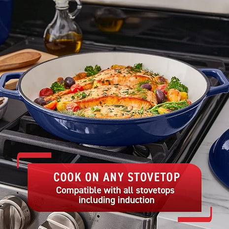 T-fal Enameled Cast Iron Casserole with Lid, stewpot, cocotte 3.5qt, Blue