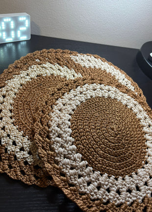 8 Inch Doilies Crochet Round Lace Doily Handmade Placemats 100% Cotton Crocheted Coasters, Pack of 4 (Beige)