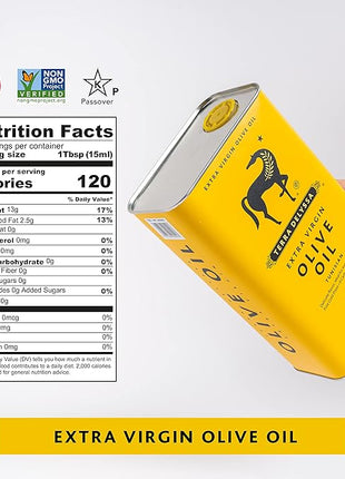 Terra Delyssa First Cold Pressed Extra Virgin Olive Oil, Single Sourced, 3L Metal Tin (101 fl. oz) - 2 Pack, Non-GMO, Naturally Rich in Antioxidants and Polyphenols