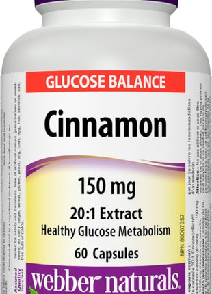 webber naturals Cinnamon 20:1 Extract 150 mg 60 Capsules