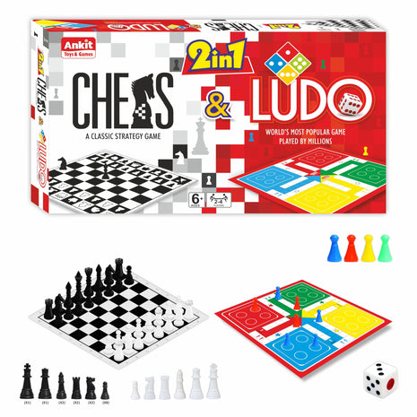 Ankit Toys & Games 2in1 Chess & Ludo Board Game Set - Classic Strategy and Family Fun Combined for Endless Entertainment | Strategy Games for Kids & Adults for Ages 3+, (Board Size 38 * 38 Cm)