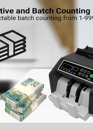 Canadian Commercial CAD/USD Currency Bill Counter, High Capacity of up to 200 Bills, Fast Count of 1,400 Bills per Minute, Cumulative&Batch Counting, Auto Start&Stop.(RBC-ES210-CA)