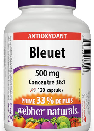 webber naturals Blueberry Plus with Bilberry 500 mg/50 mg Vegetarian Capsules, 120-count