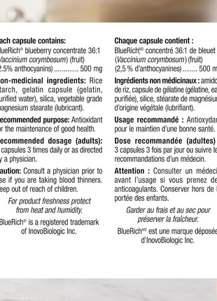 webber naturals Blueberry Plus with Bilberry 500 mg/50 mg Vegetarian Capsules, 120-count