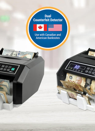 Canadian Commercial CAD/USD Currency Bill Counter, High Capacity of up to 200 Bills, Fast Count of 1,400 Bills per Minute, Cumulative&Batch Counting, Auto Start&Stop.(RBC-ES210-CA)