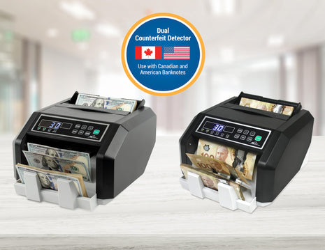 Canadian Commercial CAD/USD Currency Bill Counter, High Capacity of up to 200 Bills, Fast Count of 1,400 Bills per Minute, Cumulative&Batch Counting, Auto Start&Stop.(RBC-ES210-CA)