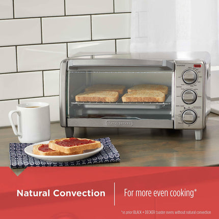 BLACK+DECKER™ Natural Convection 4-Slice Toaster Oven, Stainless Steel, Bake, Broil, Toast, Keep Warm Cooking Functions
