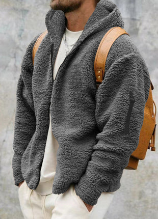Men's warm jacket, loose hooded casual jacket
