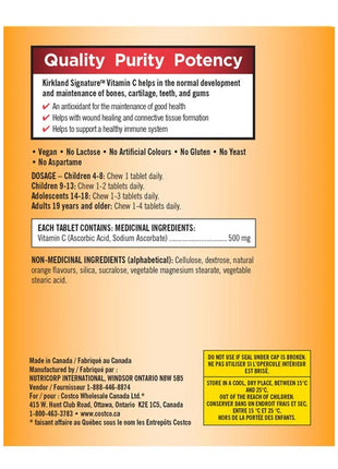 Kirkland Signature Vitamin C 500MG, 500 Chewable Tablets