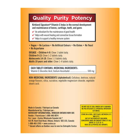 Kirkland Signature Vitamin C 500MG, 500 Chewable Tablets