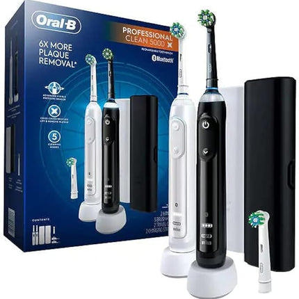 Oral-B Professional Clean 5000 X Electric Toothbrush Twin Pack, Rechargeable Power Toothbrushes - Pack of 2