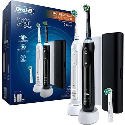 Oral-B Professional Clean 5000 X Electric Toothbrush Twin Pack, Rechargeable Power Toothbrushes - Pack of 2